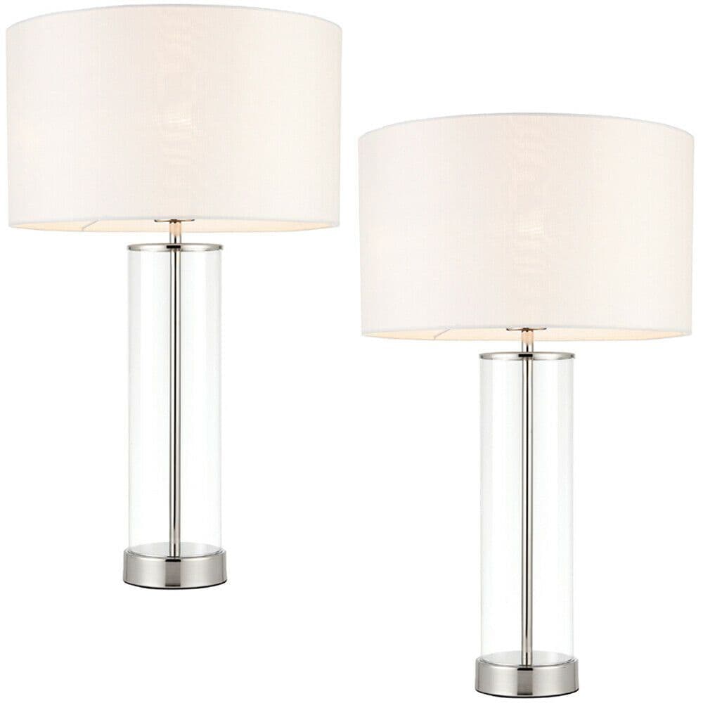 2 PACK Touch Dimmable Table Lamp Nickel Glass Shade Modern Bedside Light