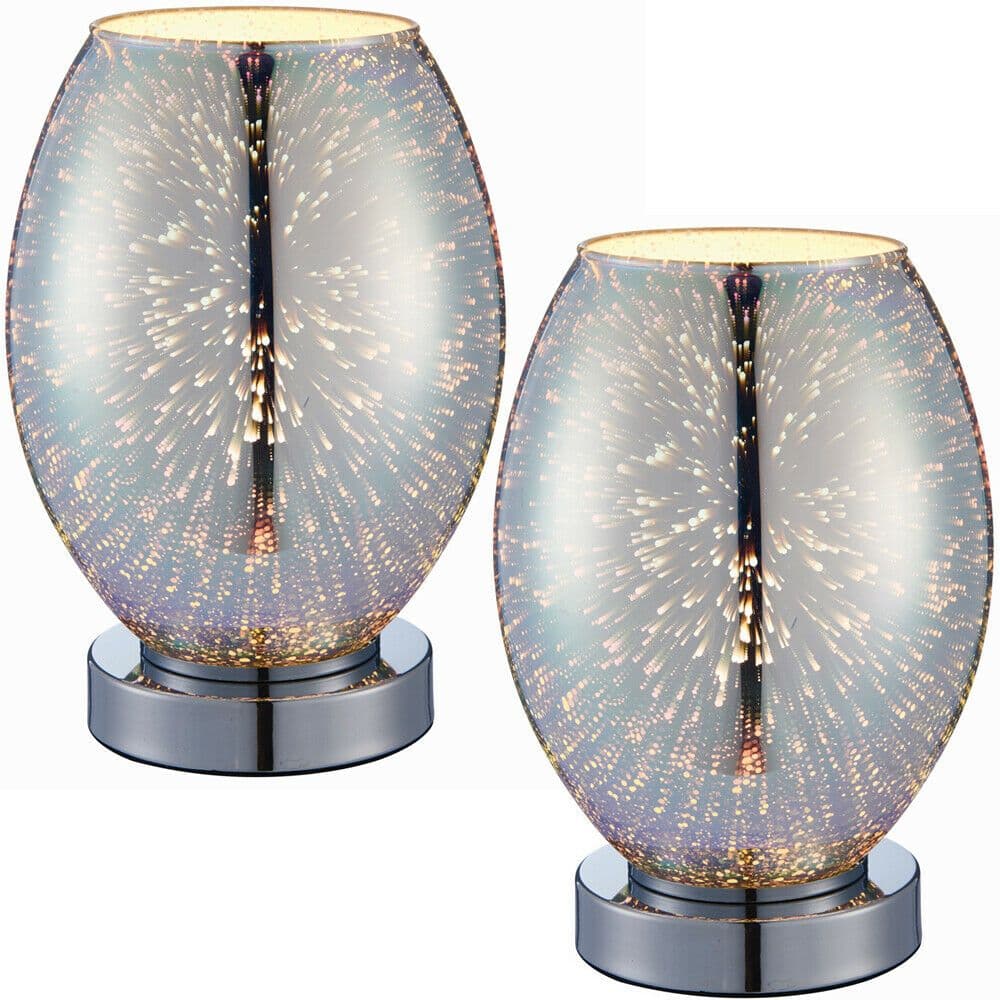 2 PACK Touch On Off Table Lamp Holographic Glass Shade Unique Bedside Desk Light