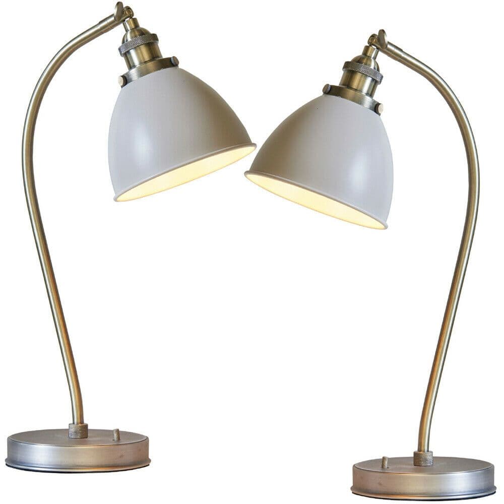 2 PACK Vintage Curved Table Lamp Antique Brass & Industrial Bedside Light