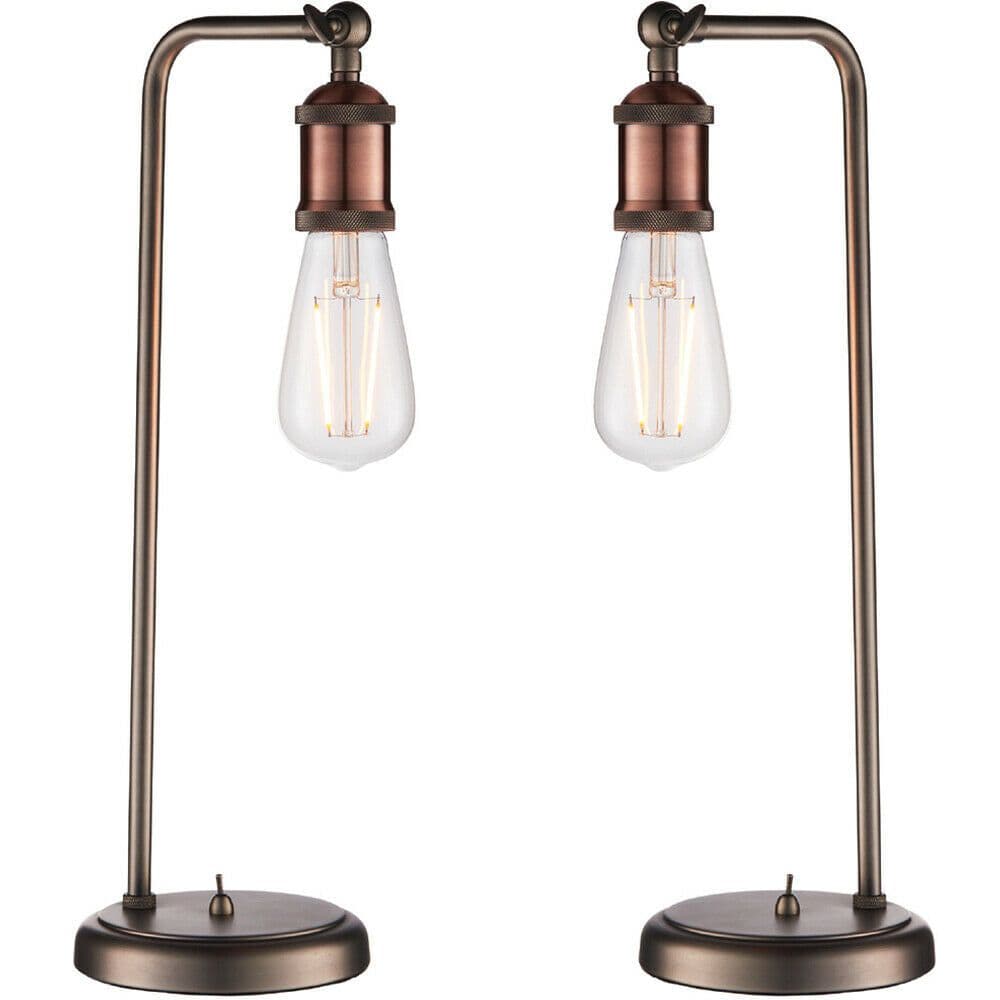 2 PACK Modern Hangman Table Lamp Aged Pewter Industrial Arm Bedside Light