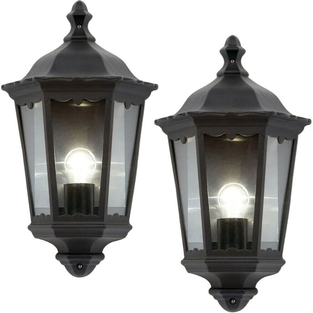 2 PACK IP44 Outdoor Wall Light Matt Traditional Lantern Porch Flush Lamp