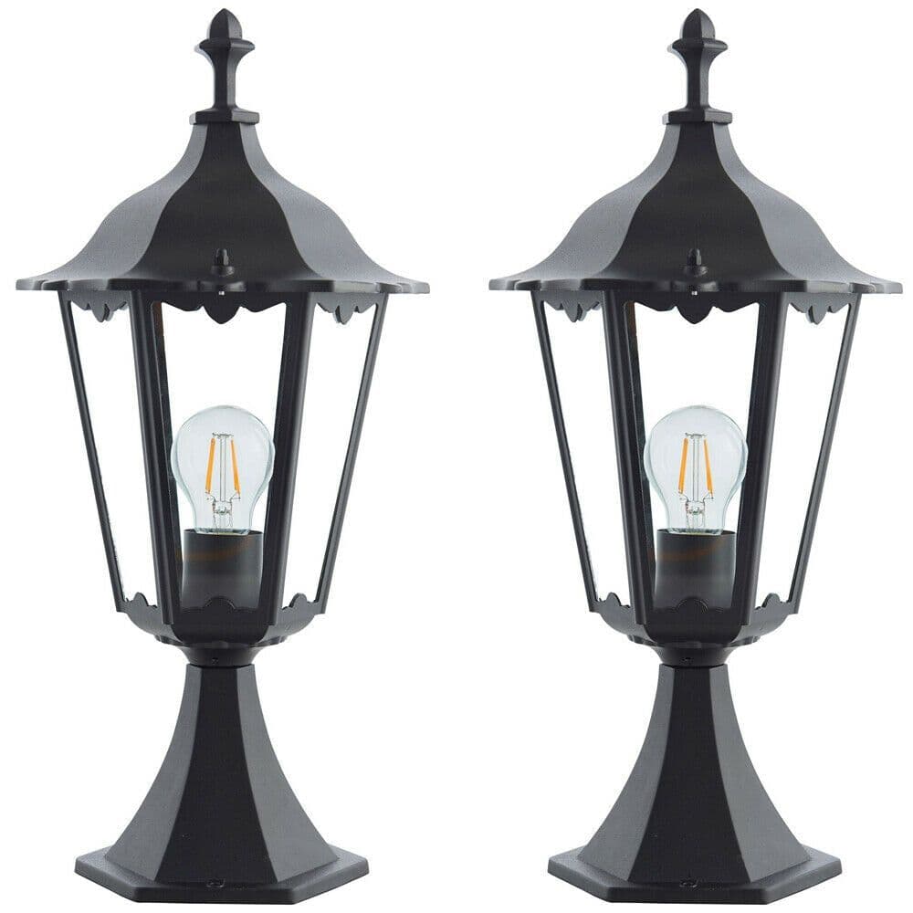 2 PACK Outdoor Post Lantern Light Matt & Clear Glass Garden Wall Lamp LED