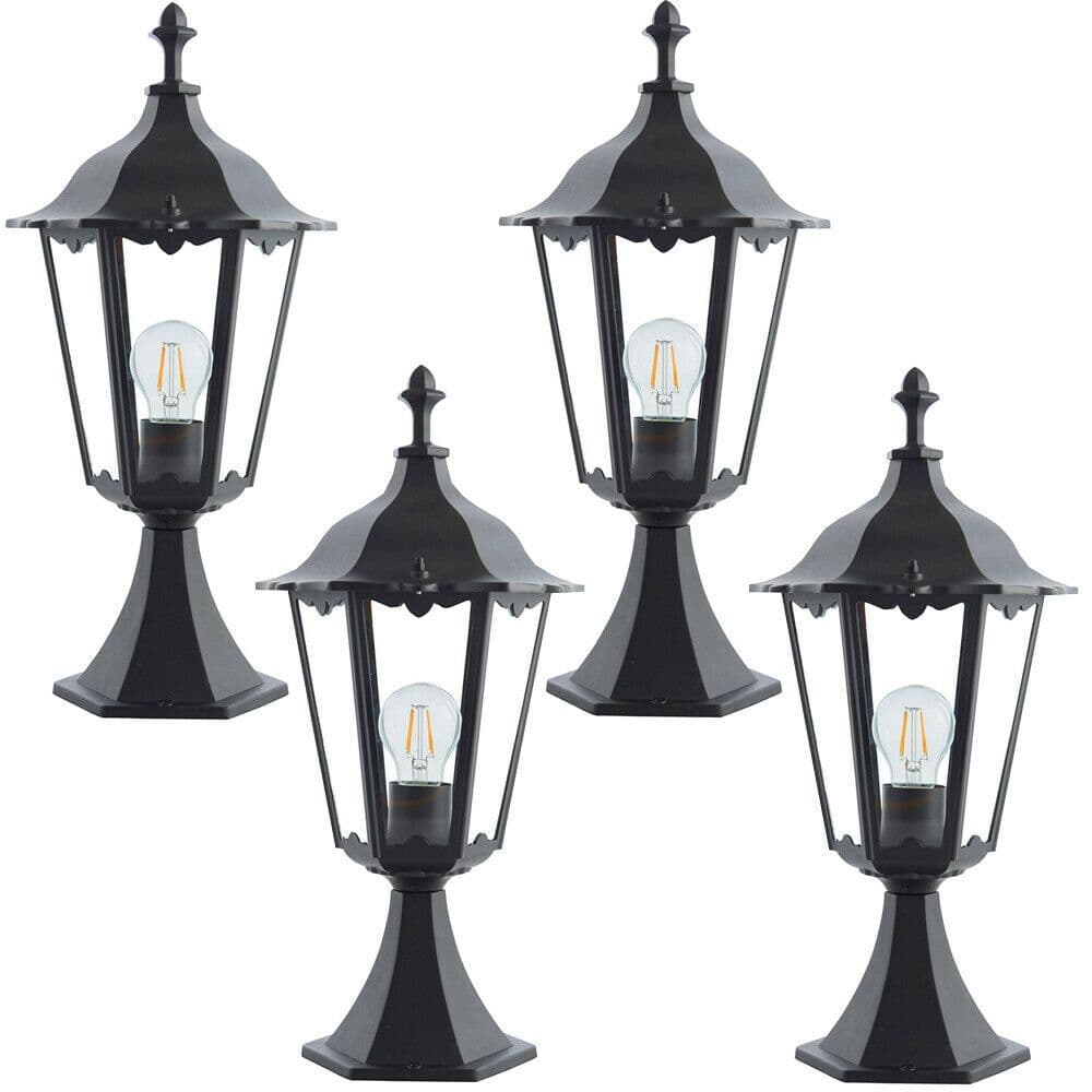 4 PACK Outdoor Post Lantern Light Matt & Clear Glass Garden Wall Lamp LED