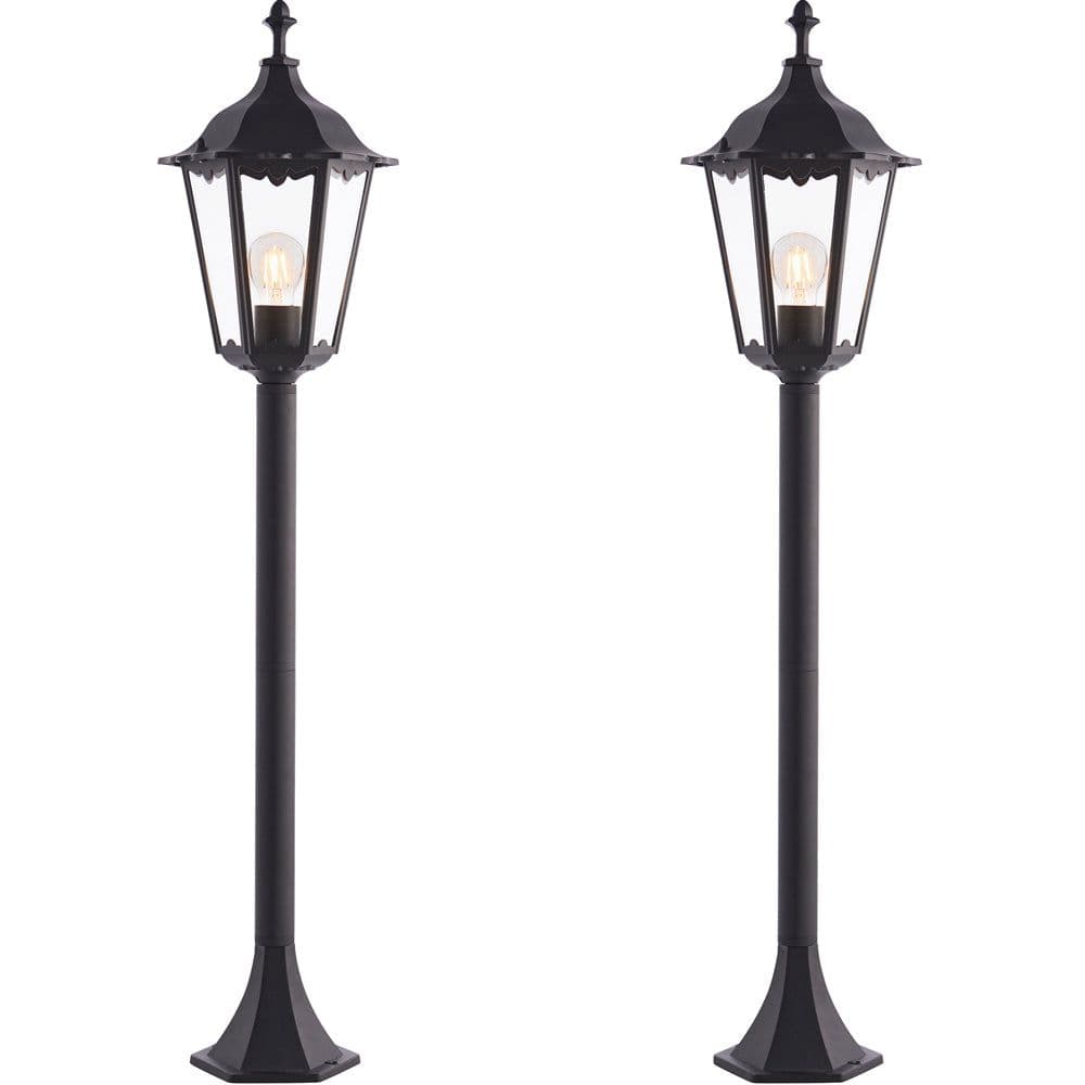 2 PACK Outdoor Lamp Post Lantern Bollard Light Matt & Glass 1m Tall LED