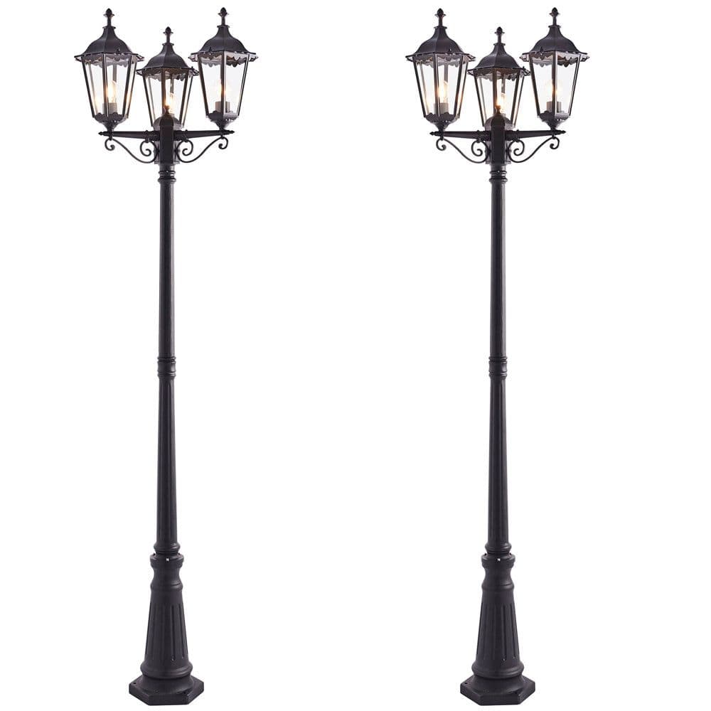 2 PACK Outdoor Lantern Lamp Post Matt & Glass 2.3m Tall 3 Light Bollard