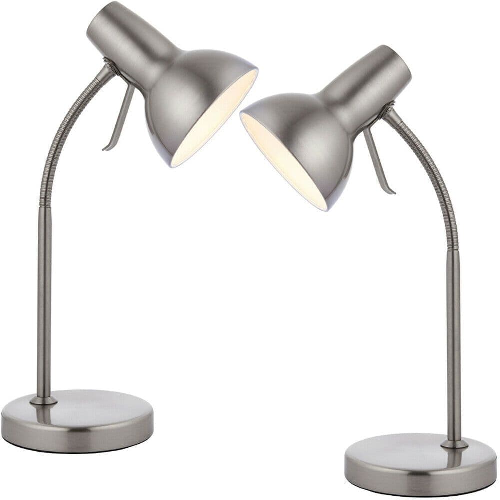 2 PACK - Adjustable Neck USB Desk Lamp Satin Nickel Metal Shade Table Work Light