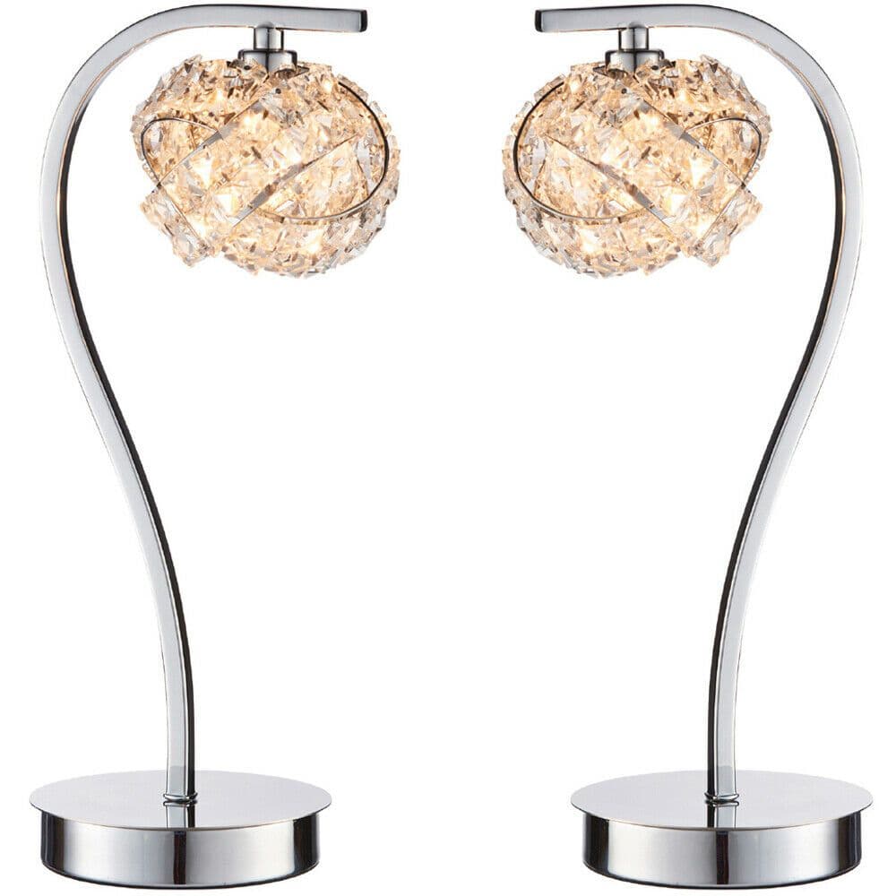 2 PACK Touch On Off Table Lamp Chrome & Crystal Glass Knott Pretty Bedside Light
