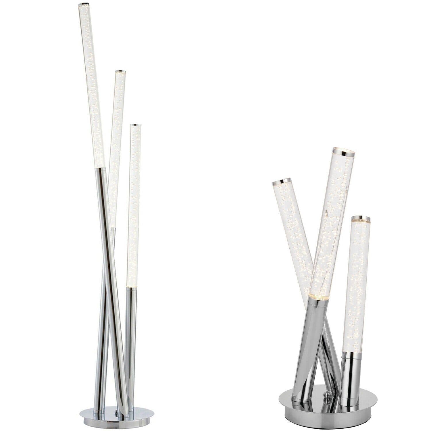 Standing Floor & Table Lamp Set Chrome & Acrylic Arm Icicle Spike Light