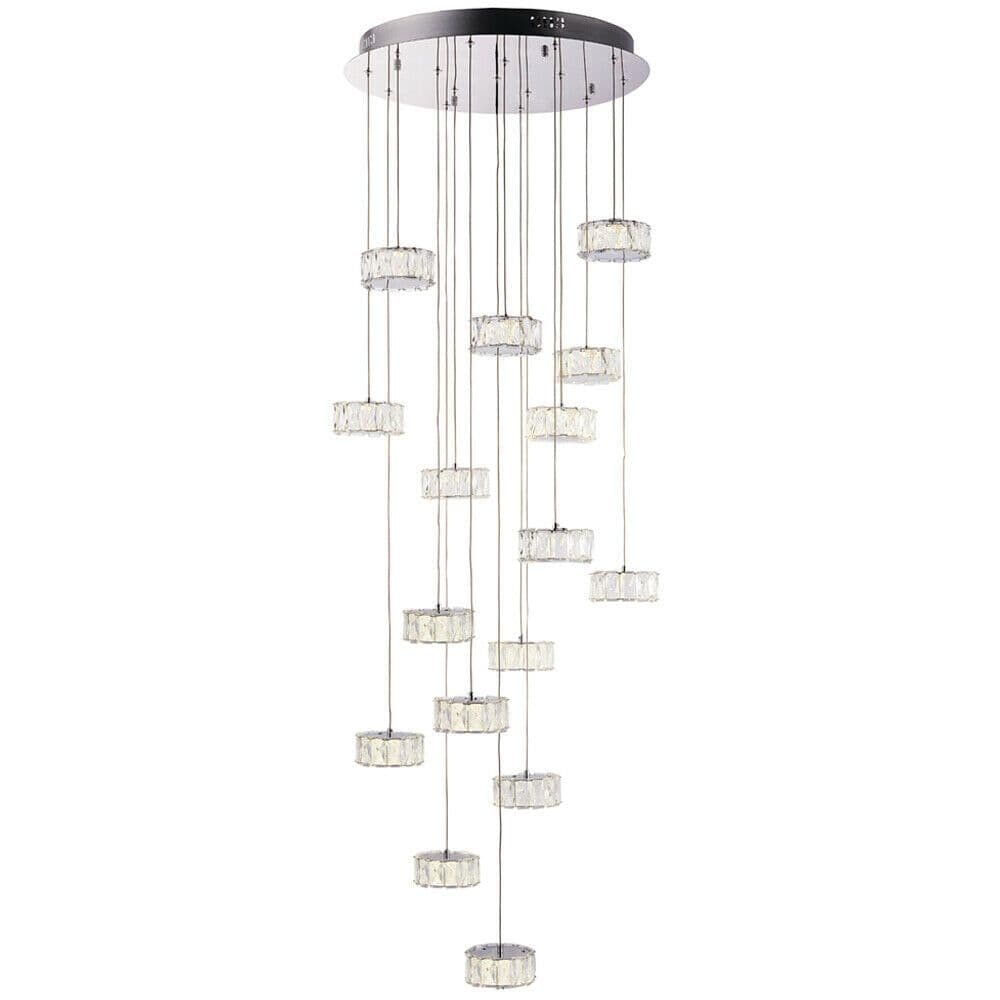 Light Ceiling Pendant 16 Bulb Chrome & Crystal Glass Chandelier Lamp