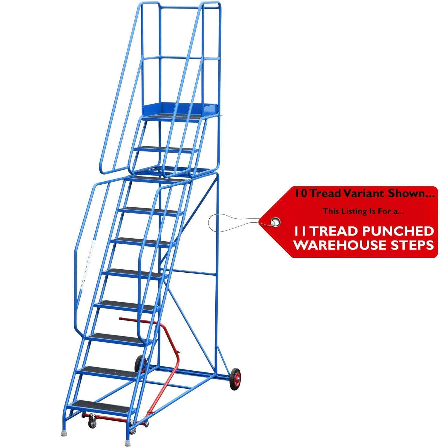 11 Tread Mobile Warehouse Stairs Punched Steps 3.75m EN131 7 BLUE Safety Ladder