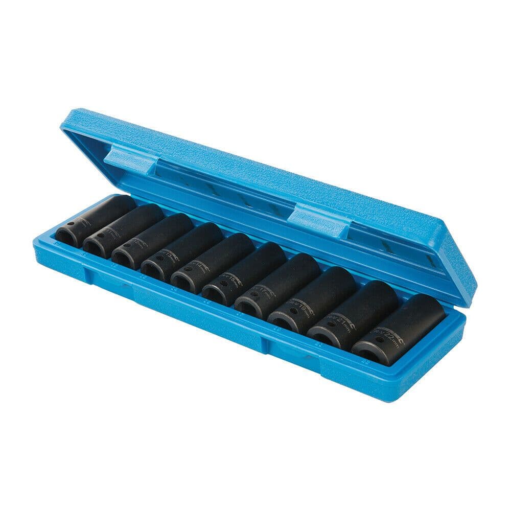 10 Piece 1 2" Drive DEEP Impact Socket Set 6 Point Grip 10mm 22mm Forged Steel