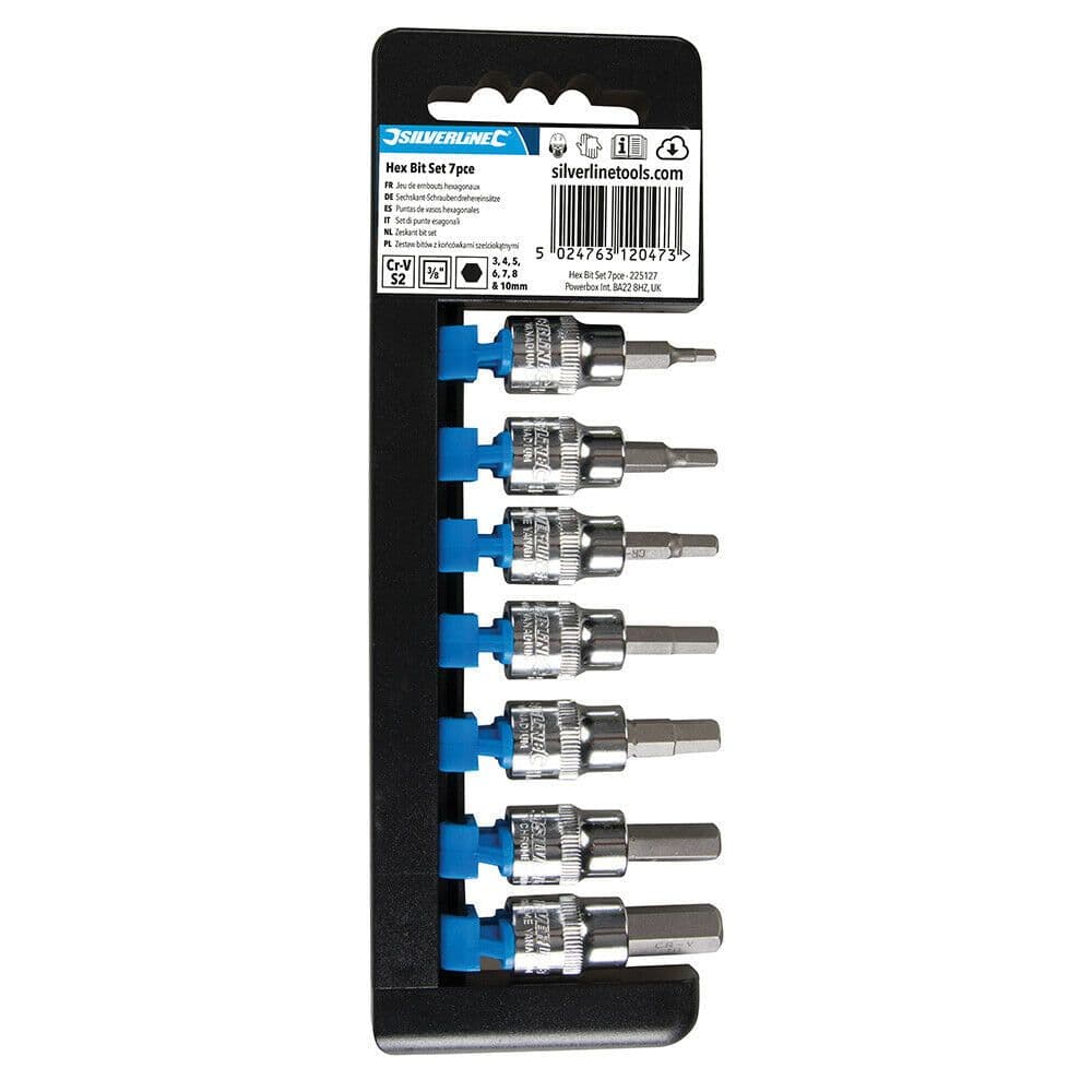 7 Piece Hex Drive 3 8" Socket Set 3mm to 10mm Ratchet Driver Allen Alan Key