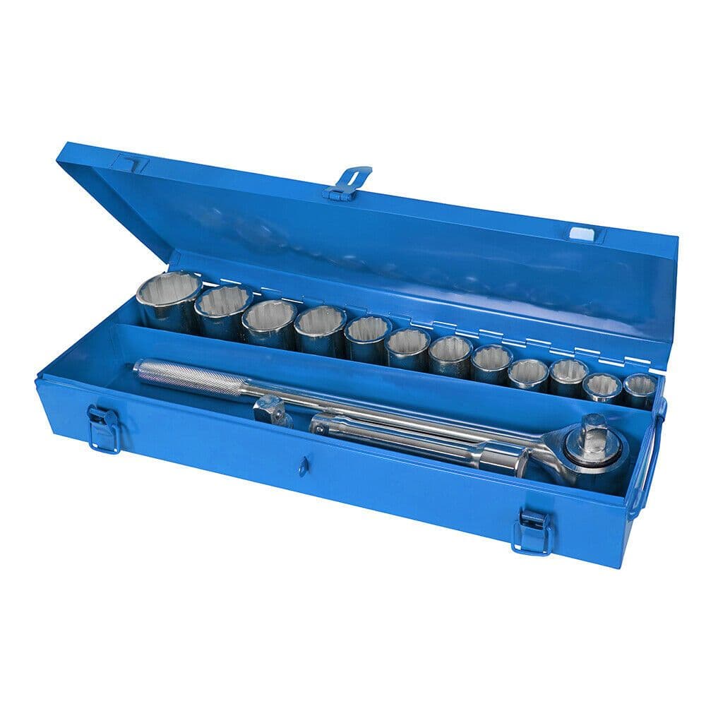 15 Piece PRO 3 4" Ratchet & Socket Set Forged Steel Handle 12 Bits & Extension