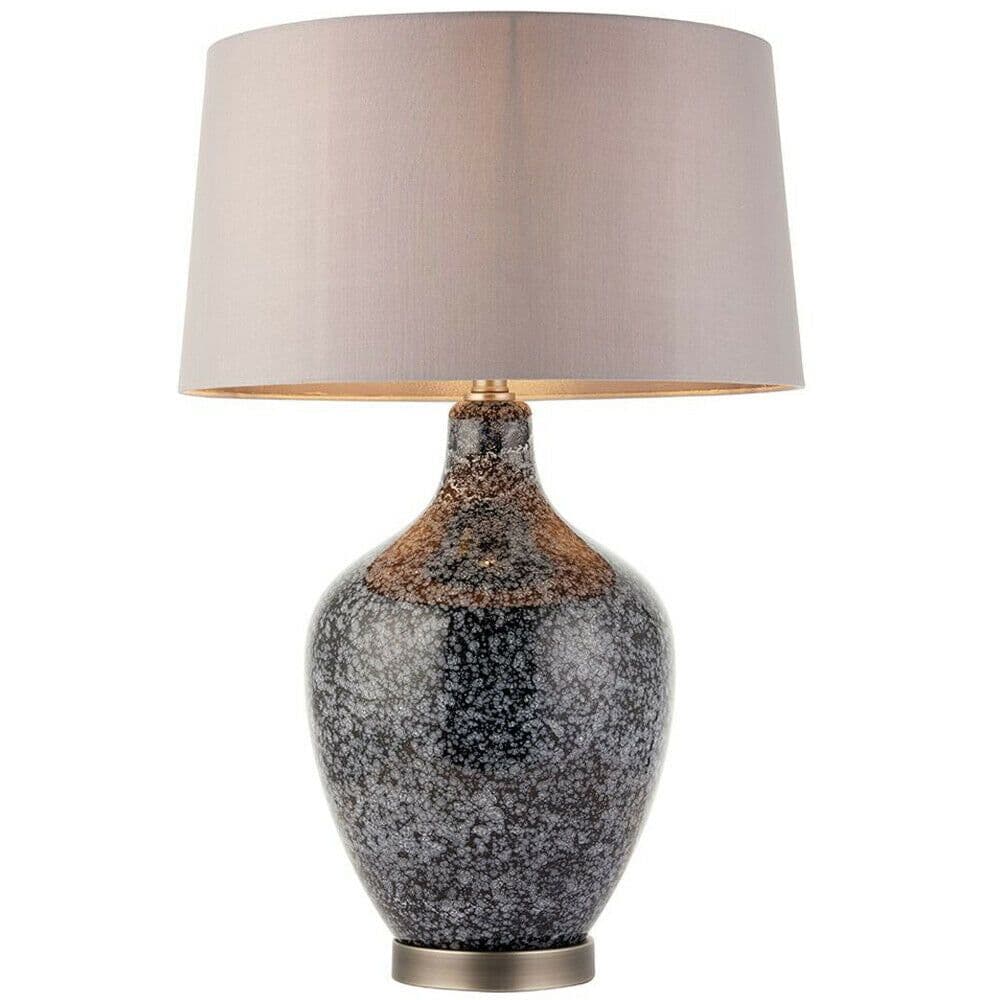 Classic Style Table Lamp Light & Grey Speckled Glass & Mink Silk Shade