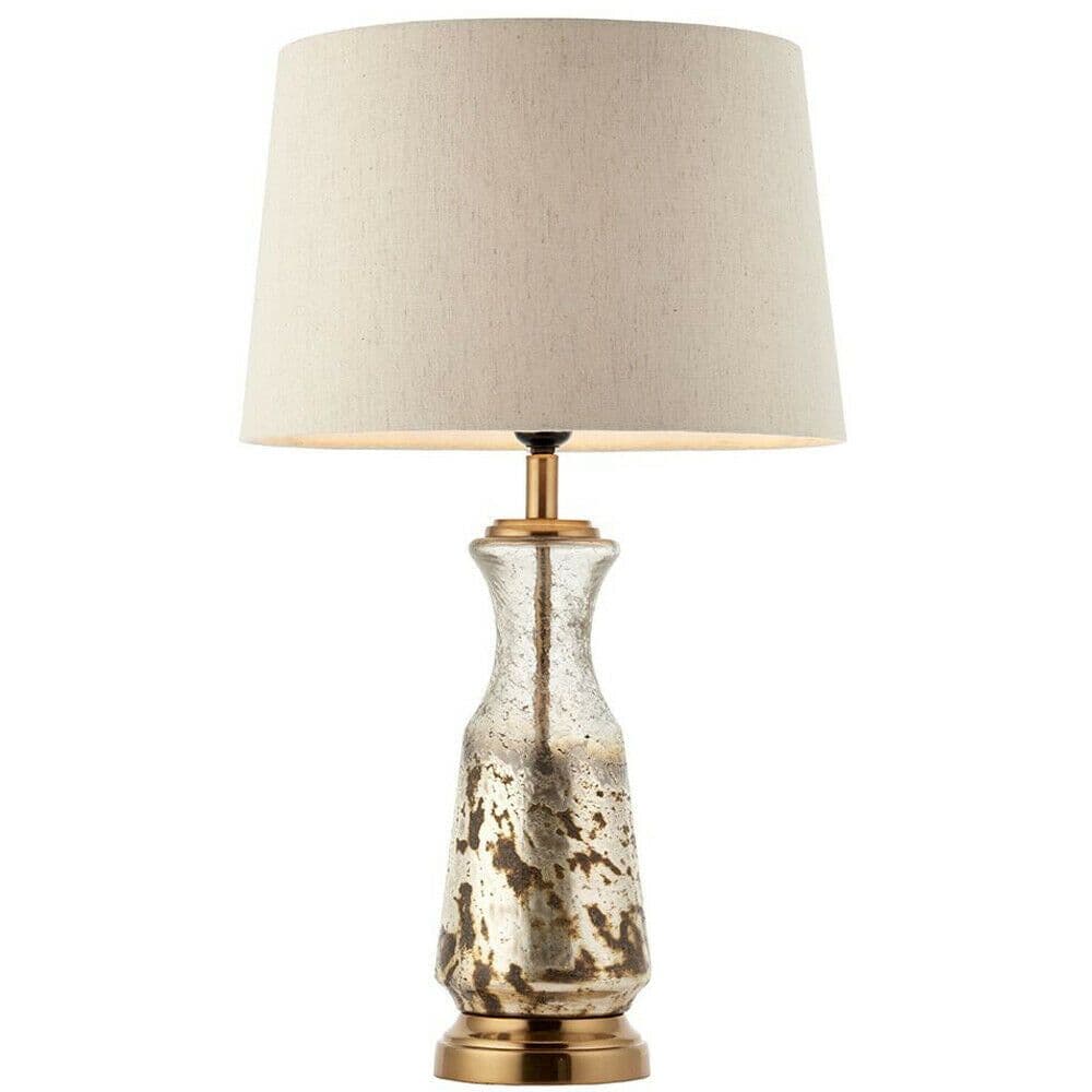 Modern Table Lamp Hammered Volcano Ombre Glass & Linen Shade Bedside Light