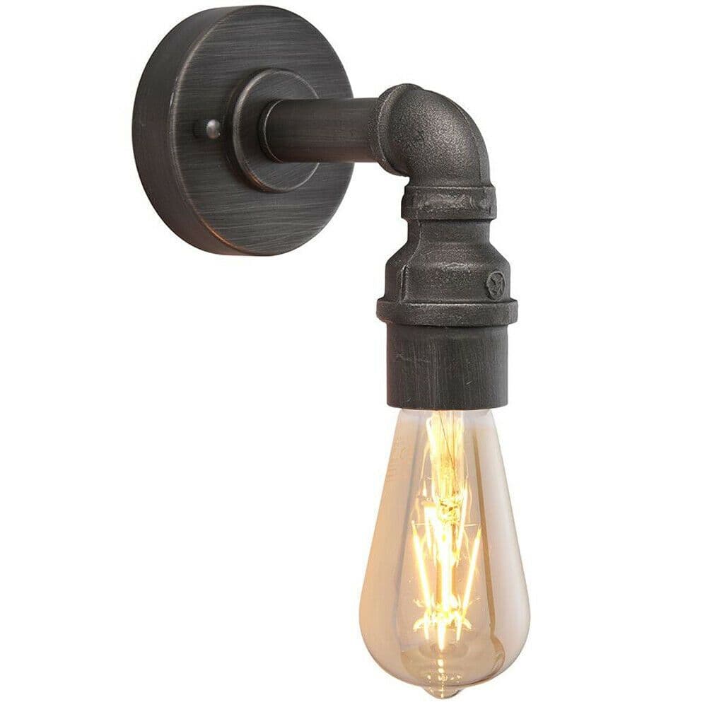 Industrial Indoor Wall Light Aged Exposed Pipe Vintage Filament Lamp