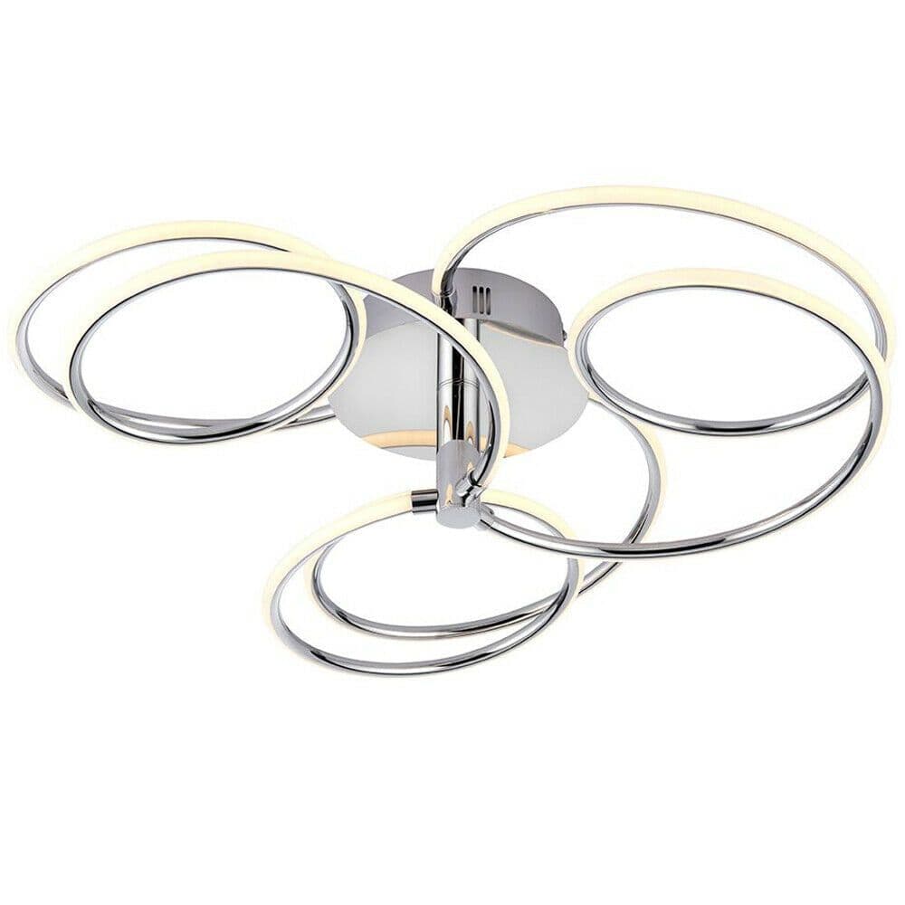 LED Semi Flush Ceiling Light 48W Warm Chrome Infinity Hoop Strip Feature