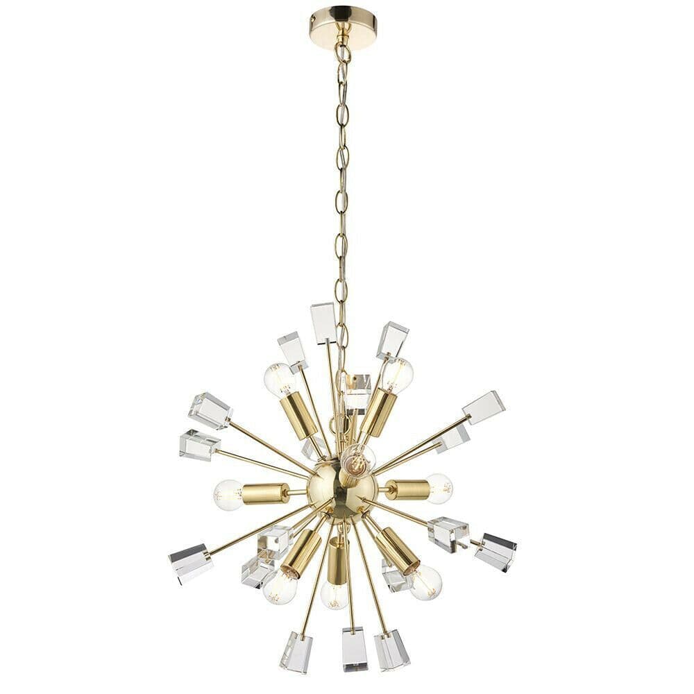 Light Hanging Ceiling Pendant Satin Brass & Crystal Feature Star Rods Lamp