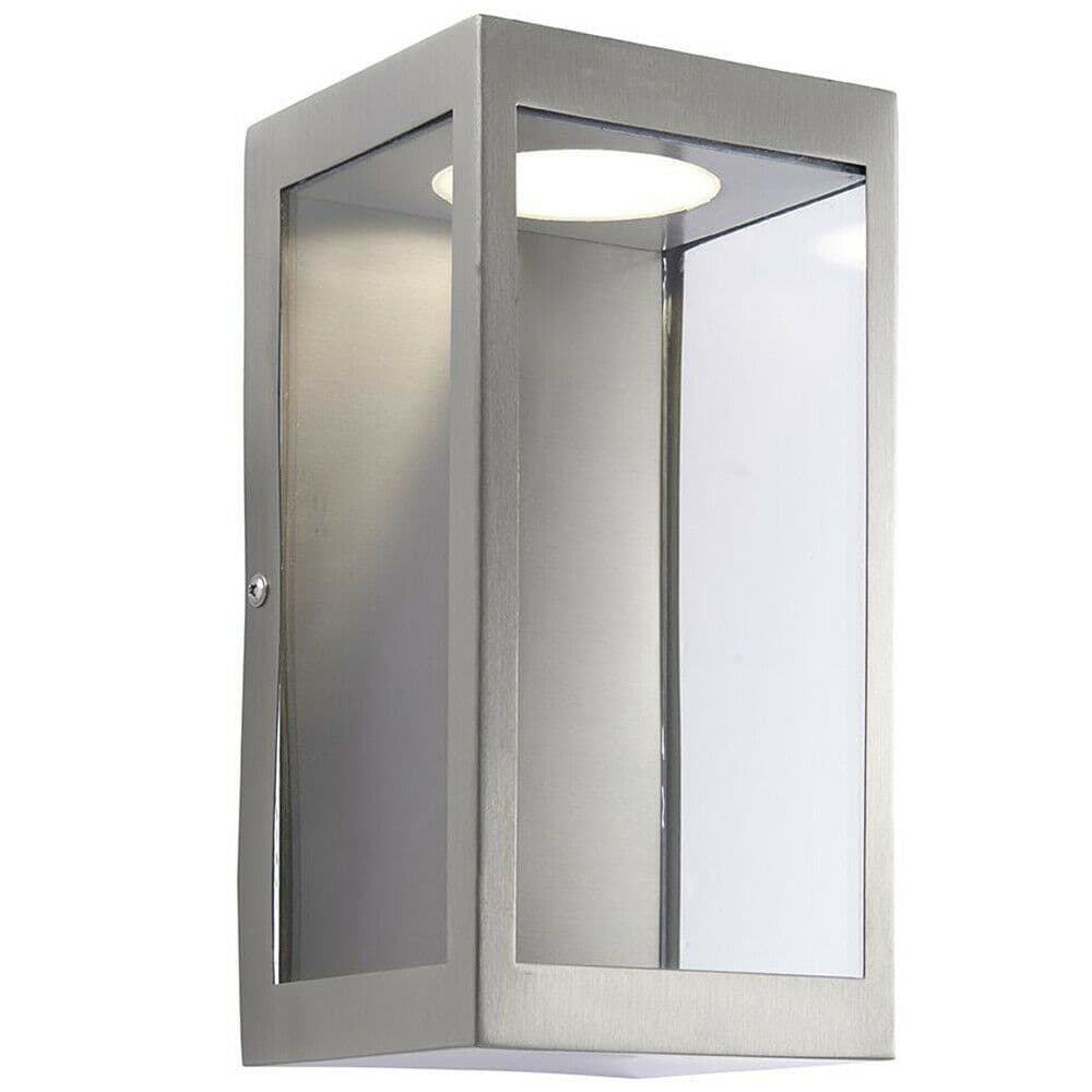 IP44 Outdoor LED Wall Light Brushed Stainless Steel & Glass Lamp Modern Lantern