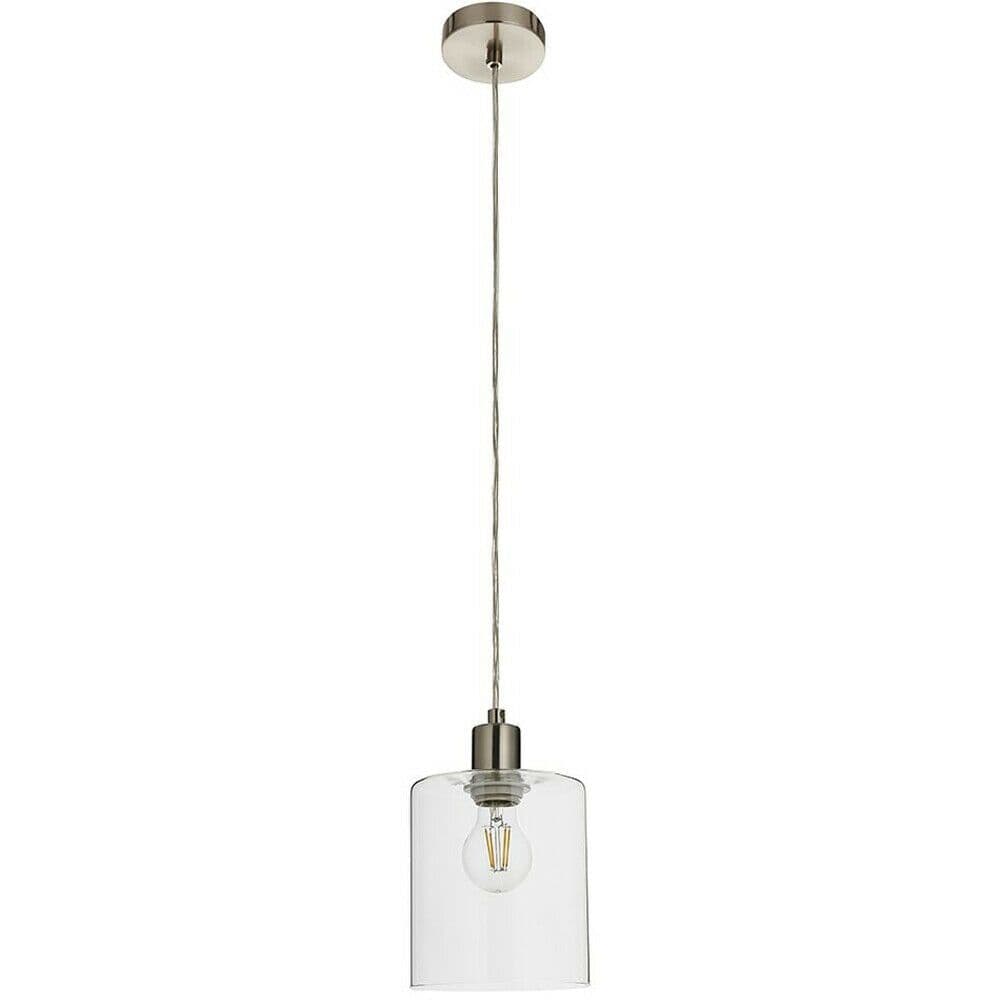 Hanging Ceiling Pendant Light Brushed Nickel & Modern Glass Shade Sleek Lamp