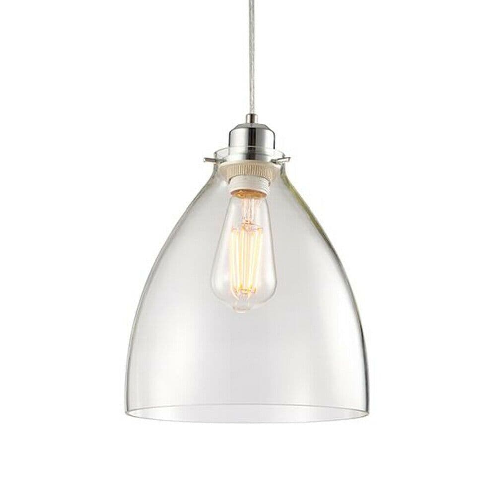 Hanging Ceiling Pendant Light Shade Glass & Chrome Slim Round Dome Bowl