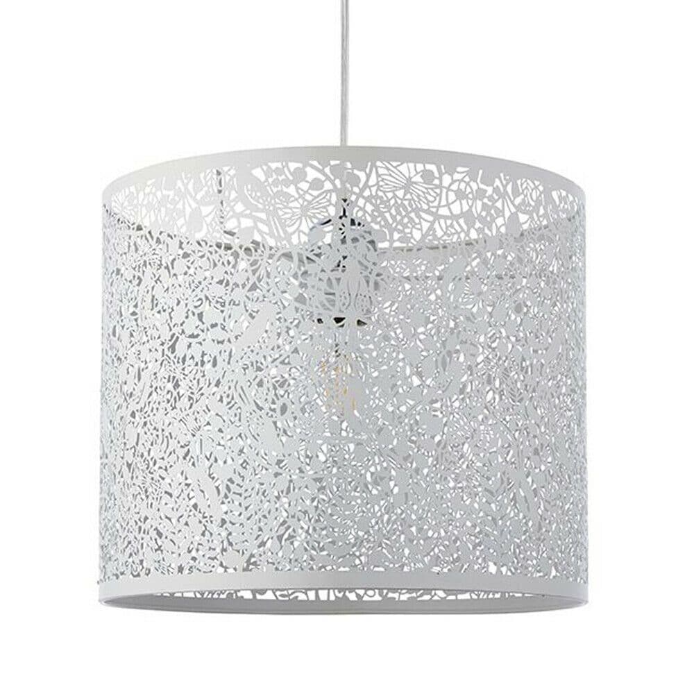 Hanging Ceiling Pendant Light Shade Matt Bird & Leaf Pattern Round Metal