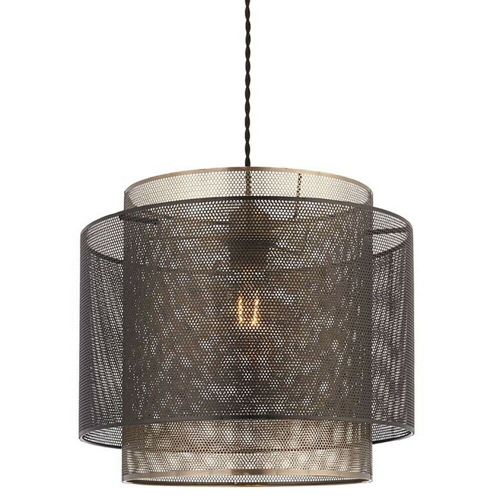 Hanging Ceiling Pendant Light 250mm Matt & Antique Brass Metal Mesh Shade