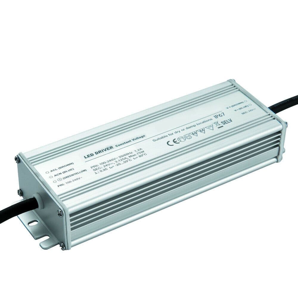 IP67 OUTDOOR 24V DC 75W LED Driver Transformer Low Voltage Power Converter