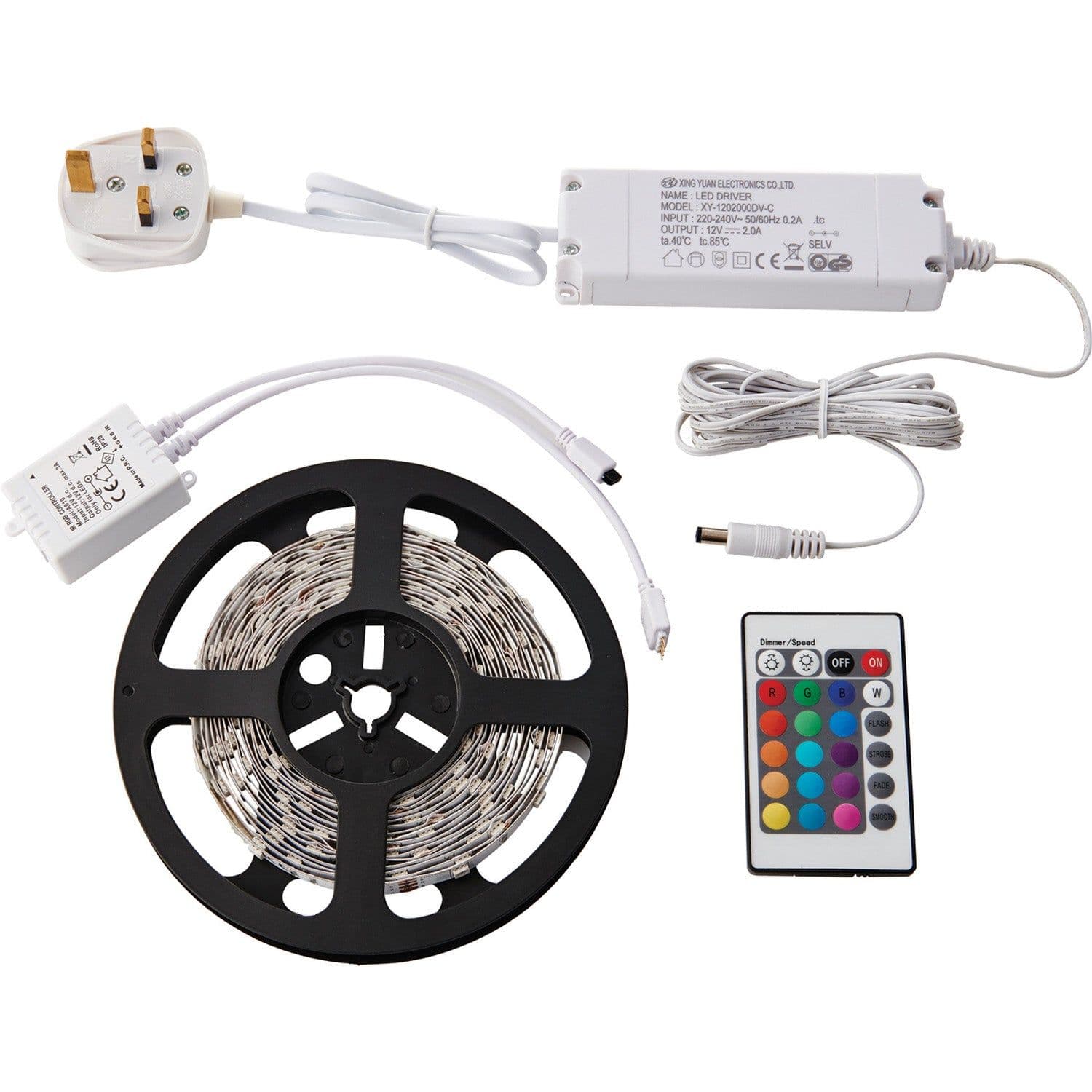 5m RGB Tape Light Kit - 24W LED Driver - Remote Control - Flexible Lighting
