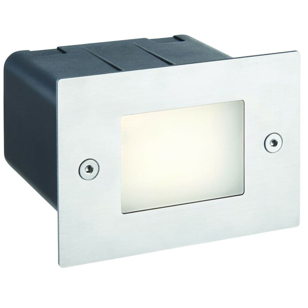 IP44 LED Half Brick Light Stainless Steel & Plain Frosted Glass 2W Cool
