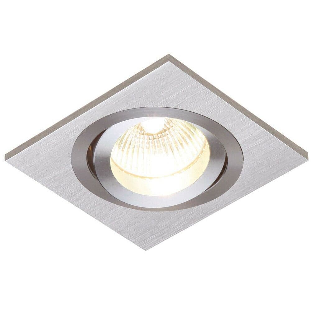 SINGLE Adjustable Tilt Slim Square Ceiling Spotlight Brushed GU10 Lamp