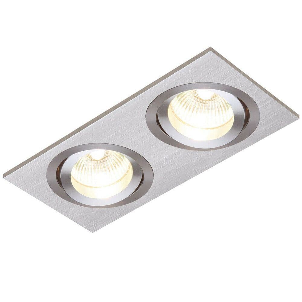 DOUBLE Adjustable Tilt Slim Square Ceiling Spotlight Brushed GU10 Lamp