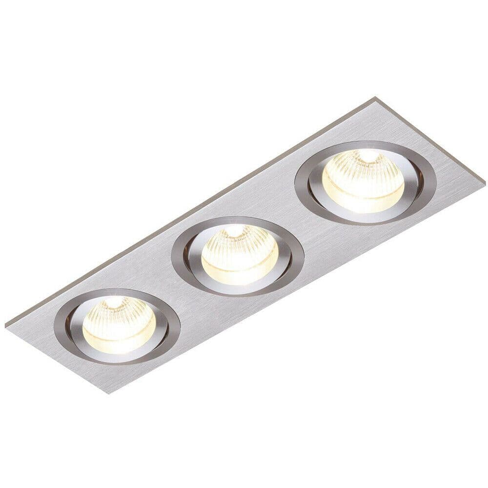 TRIPLE Adjustable Tilt Slim Square Ceiling Spotlight Brushed GU10 Lamp