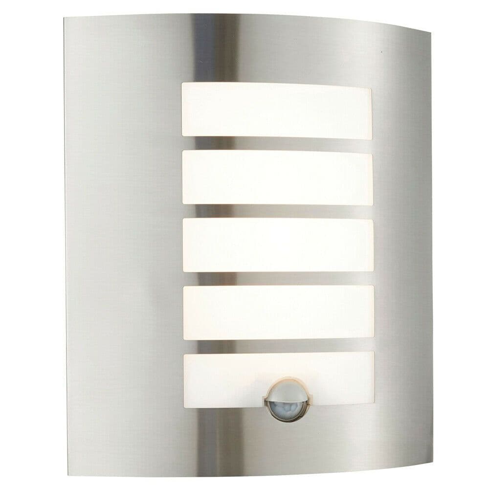 IP44 Outdoor Wall Light PIR Motion Sensor Brushed Steel & Diffuser 7W Warm
