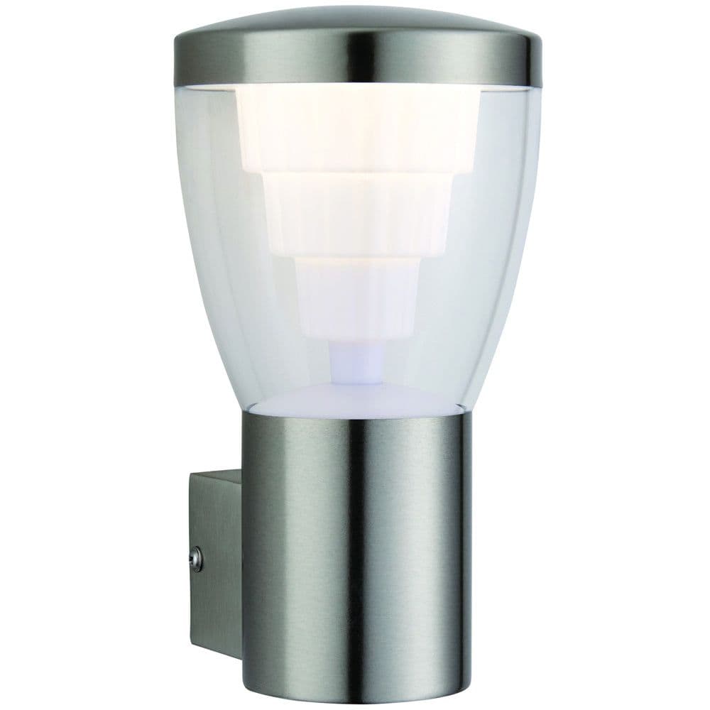 IP44 Outdoor Wall Light Brushed Stainless Steel & Clear Shade 10W Cool LED