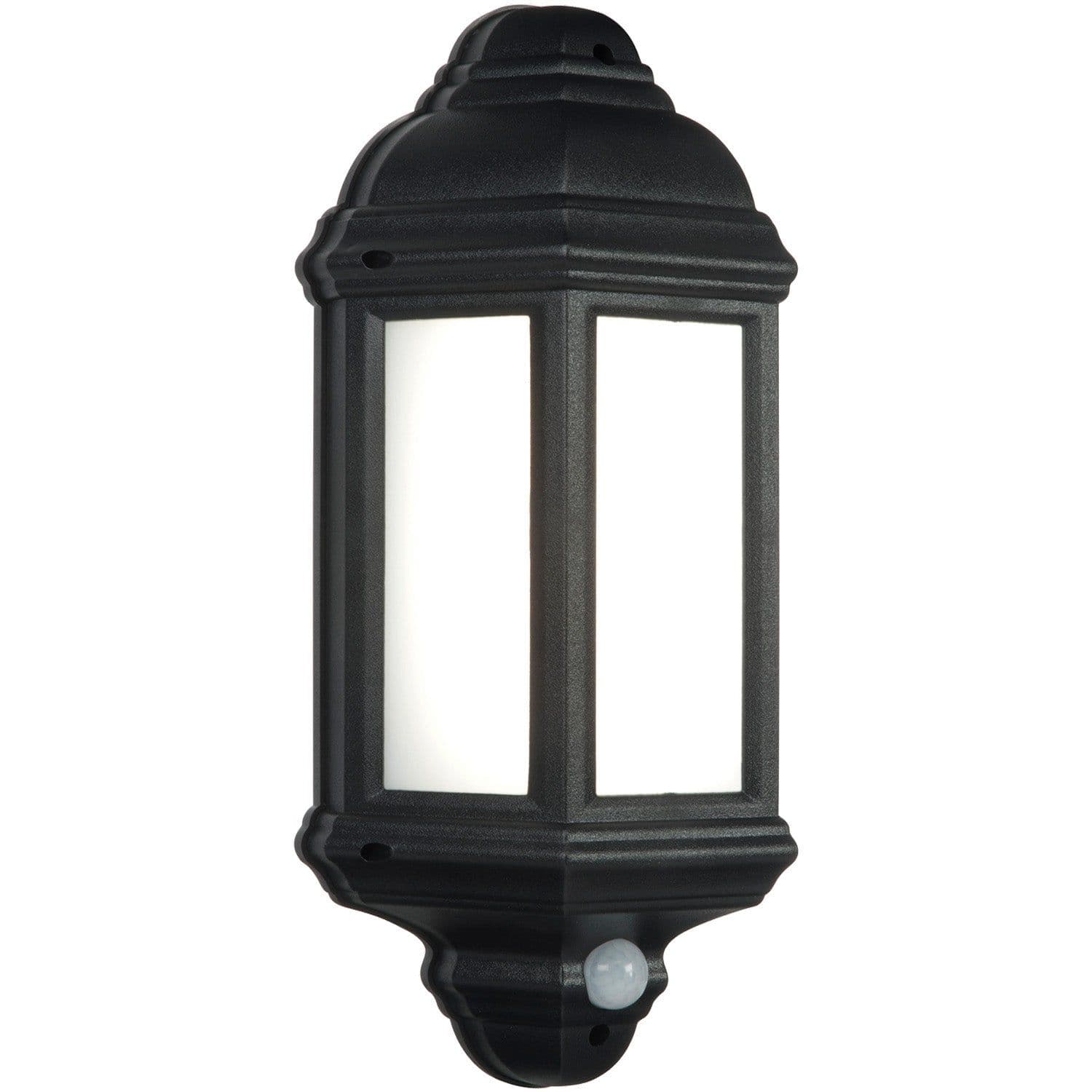 Traditional IP44 Wall Lantern Light with PIR - 7W Cool White LED - Matt Black