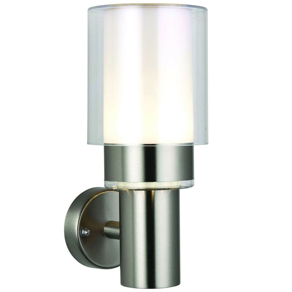 IP44 Outdoor Wall Light Brushed Steel & Diffused Frost Shade 10W Cool LED