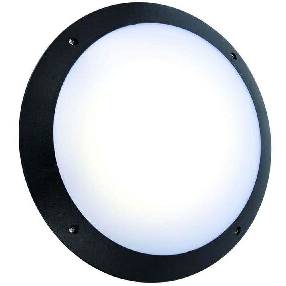 IP65 Outdoor Bulkhead Lamp & Microwave Sensor Matt Plain 12W Daylight LED