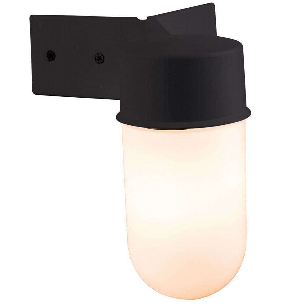 IP44 Outdoor Wall Light & Corner Bracket Black White Long Glass Shade E27 Lamp