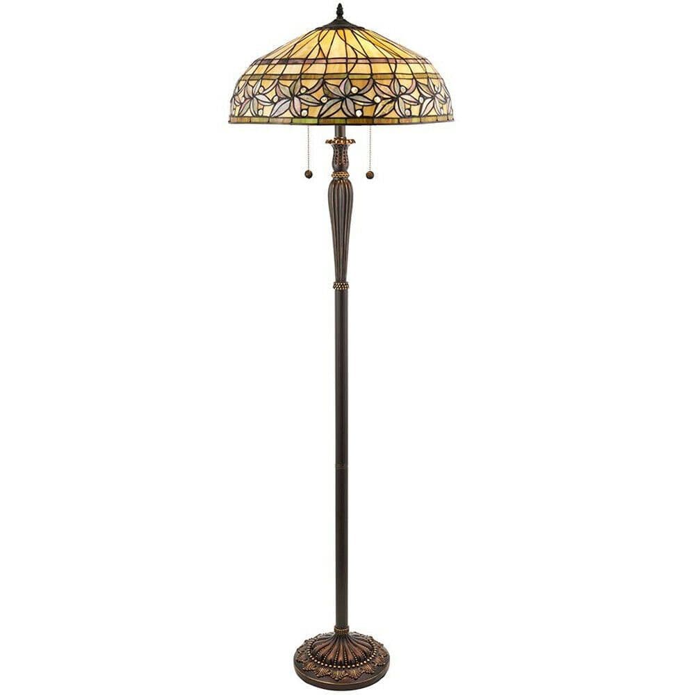 Floral Tiffany Glass Floor Lamp - Dark Bronze Finish - 2 x 60W E27 GLS Required