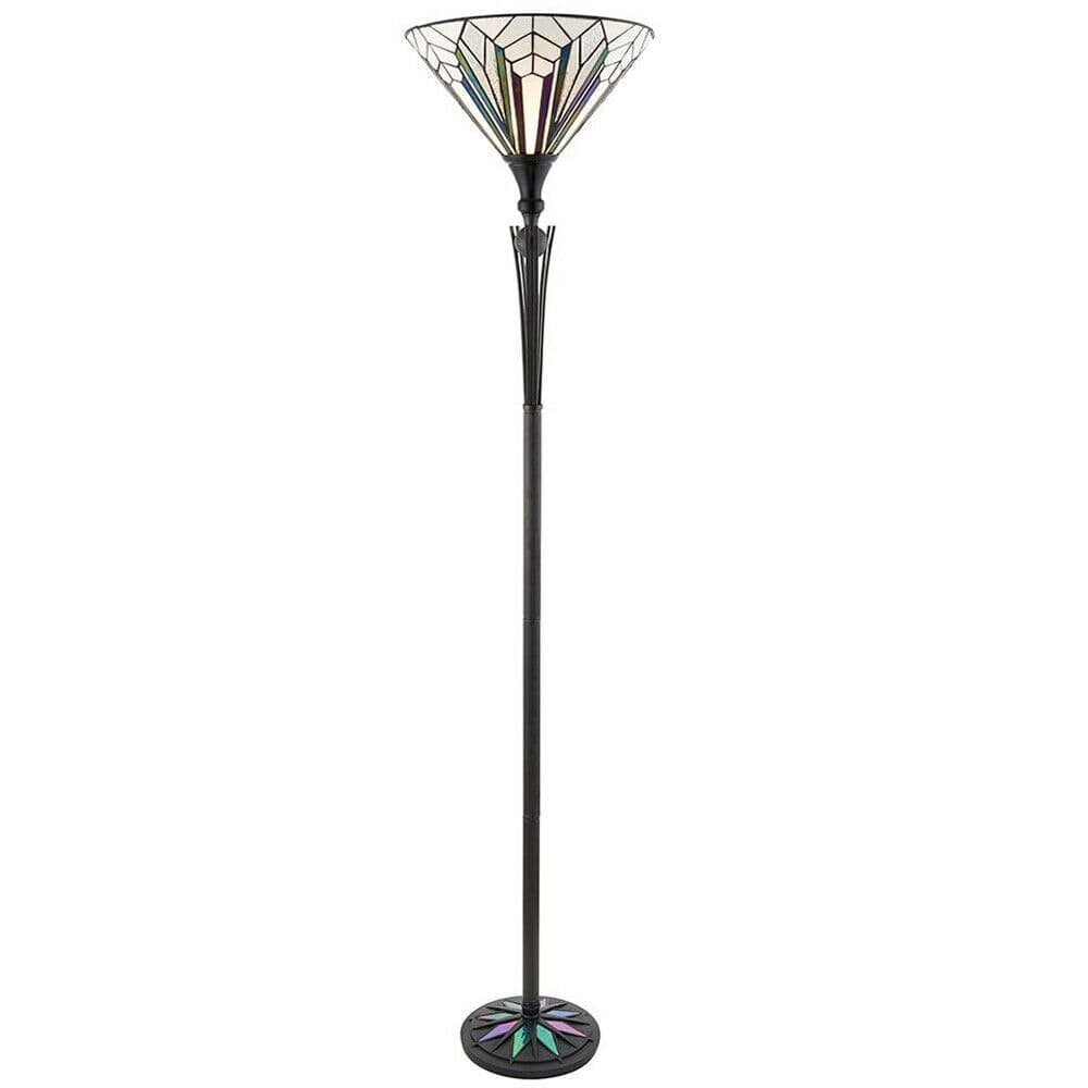 1.7m Tiffany Floor Lamp Stem & Retro Stained Glass Shade Uplighter i00002