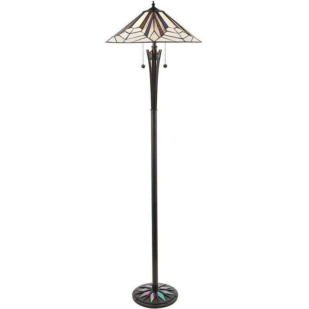 1.6m Tiffany Twin Floor Lamp Stem & Retro Stained Glass Shade i00003