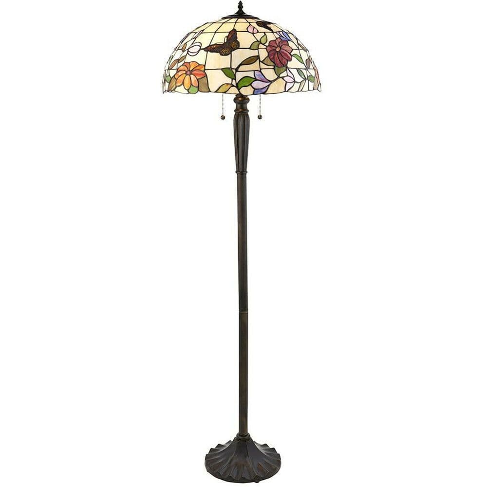 1.6m Tiffany Twin Floor Lamp Dark & Butterfly Stained Glass Shade i00007