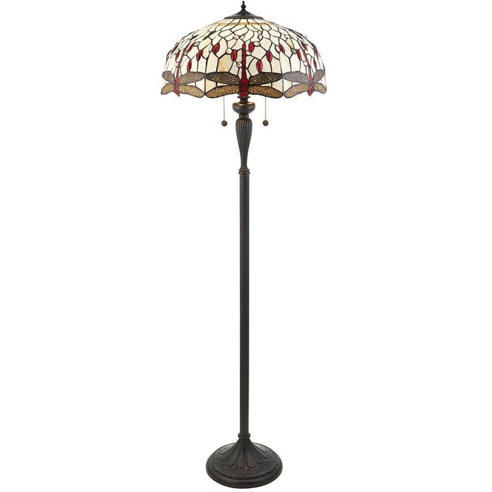 1.5m Tiffany Twin Floor Lamp Dark & Dragonfly Stained Glass Shade i00012
