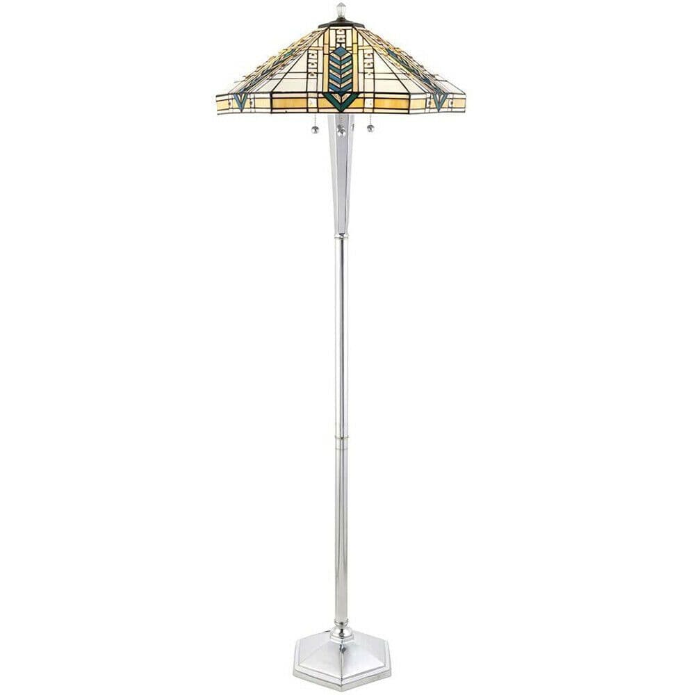 1.6m Tiffany Light Floor Lamp Aluminium & Stained Glass Shade i00020