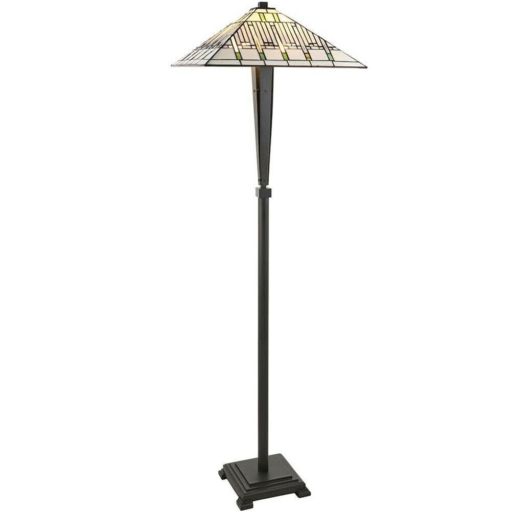 1.7m Tiffany Floor Lamp Dark & Stained Glass Shade Free Standing i00024
