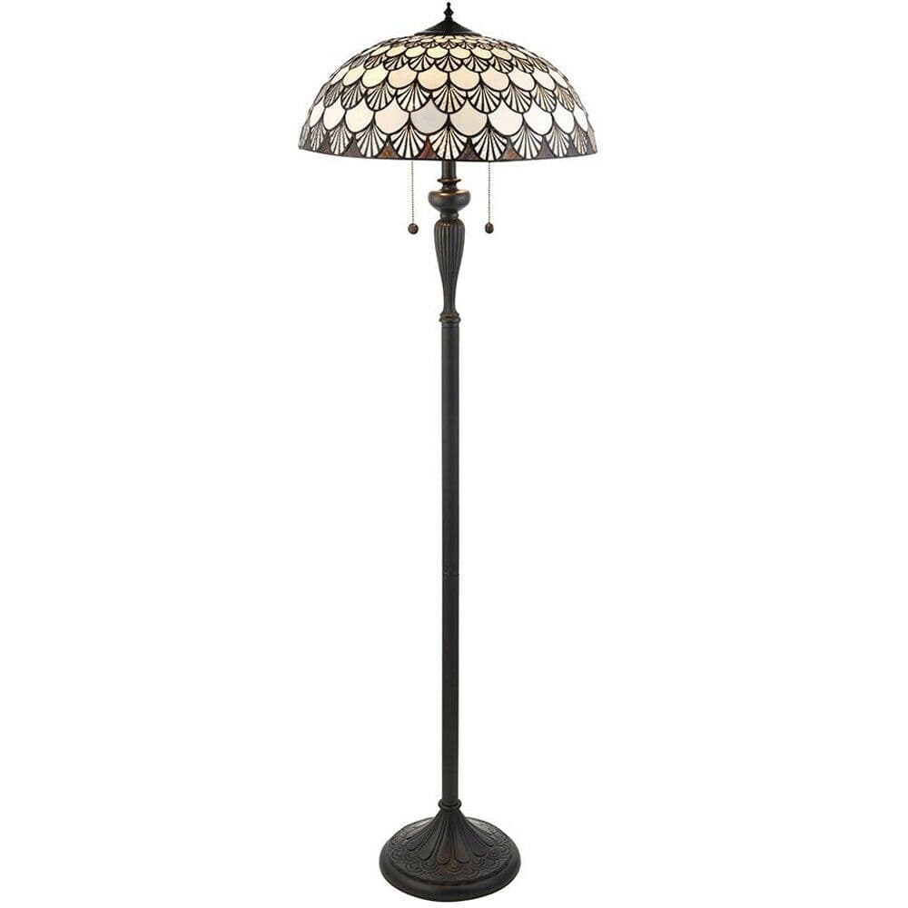 1.5m Tiffany Twin Floor Lamp Dark & Retro Stained Glass Shade i00025