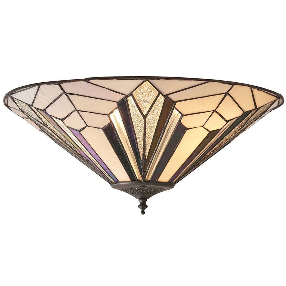 Tiffany Glass Semi Flush Ceiling Light Art Deco Round Inverted Shade i00033