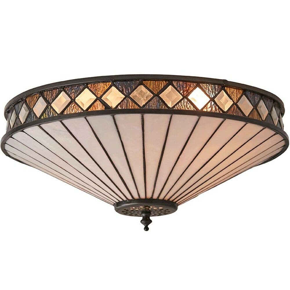 Dark Flush Ceiling Light Diamoned Shaped Detailing 2 x 60W E27 GLS
