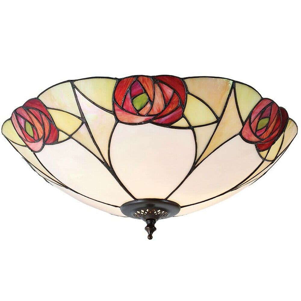 Tiffany Glass Flush Ceiling Light Mackintosh Style Dark Bronze Finish